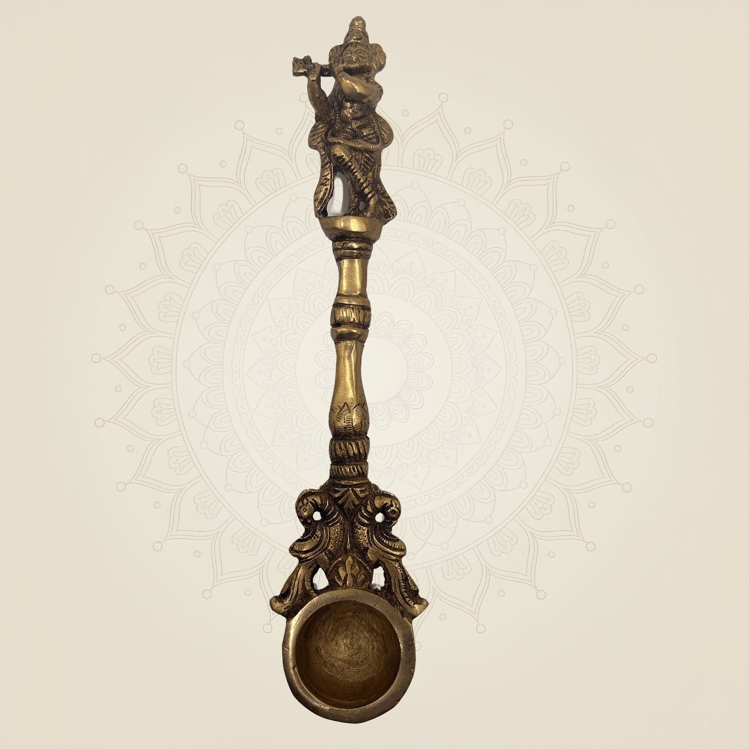 Pure Brass Krishna Hawan Spoon – 9.5" Handcrafted Pooja Accessory for Hawan
