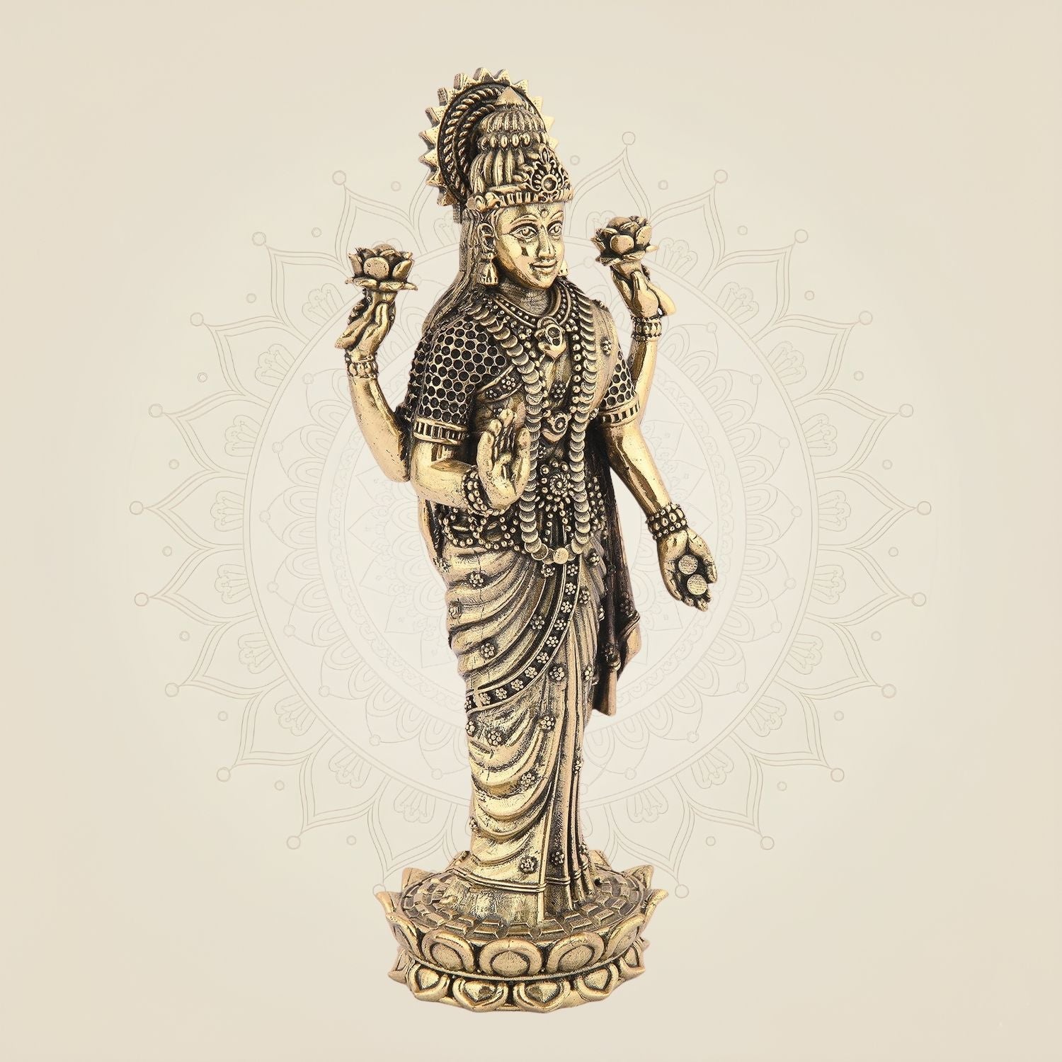 Standing Laxmi Ji Idol– 6.75" Handcrafted Pure Brass Murti