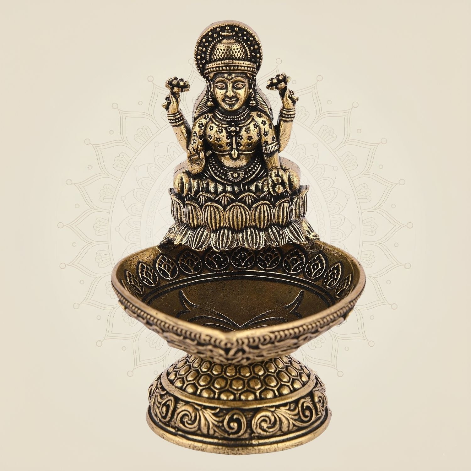 Pure Brass Laxmi Diya 3.5" Inch – Handcrafted Lightweight Spiritual Oil Lamp for Temple