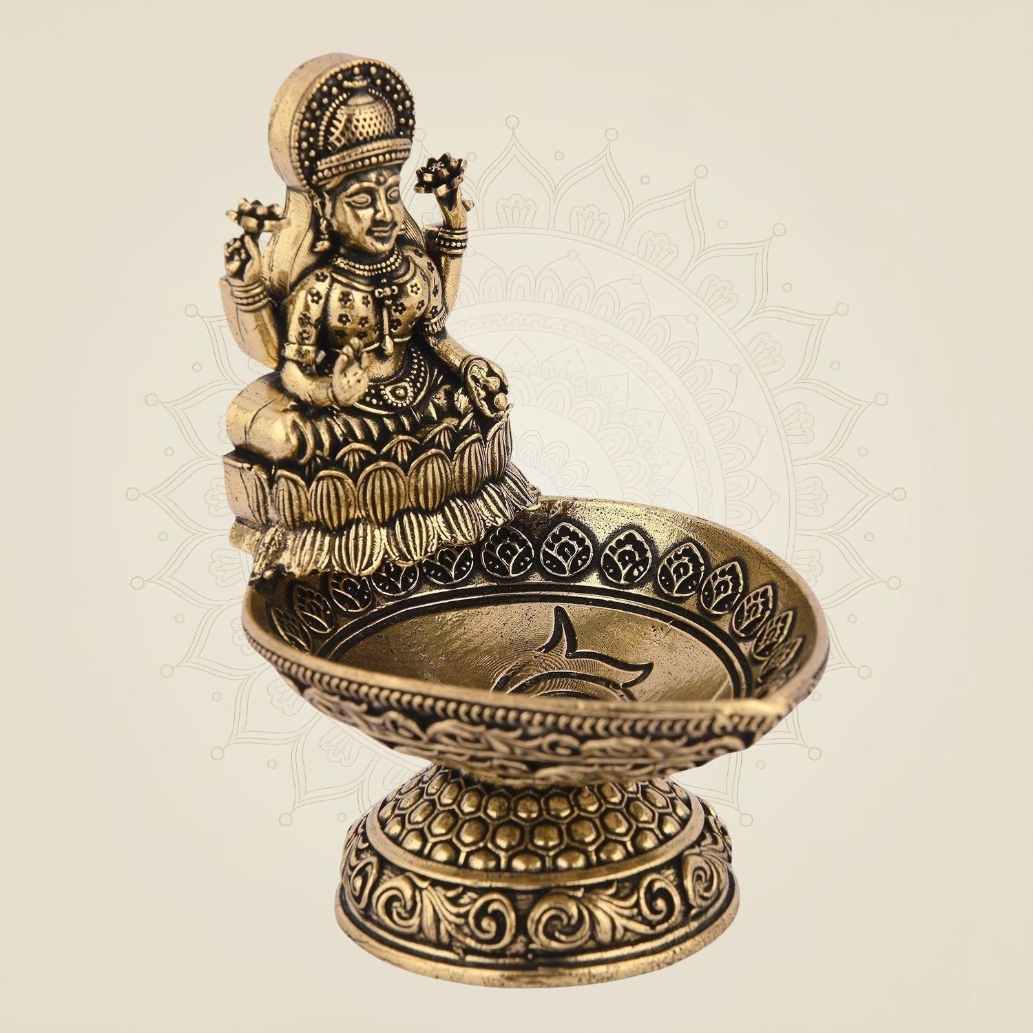 Pure Brass Laxmi Diya 3.5" Inch – Handcrafted Lightweight Spiritual Oil Lamp for Temple