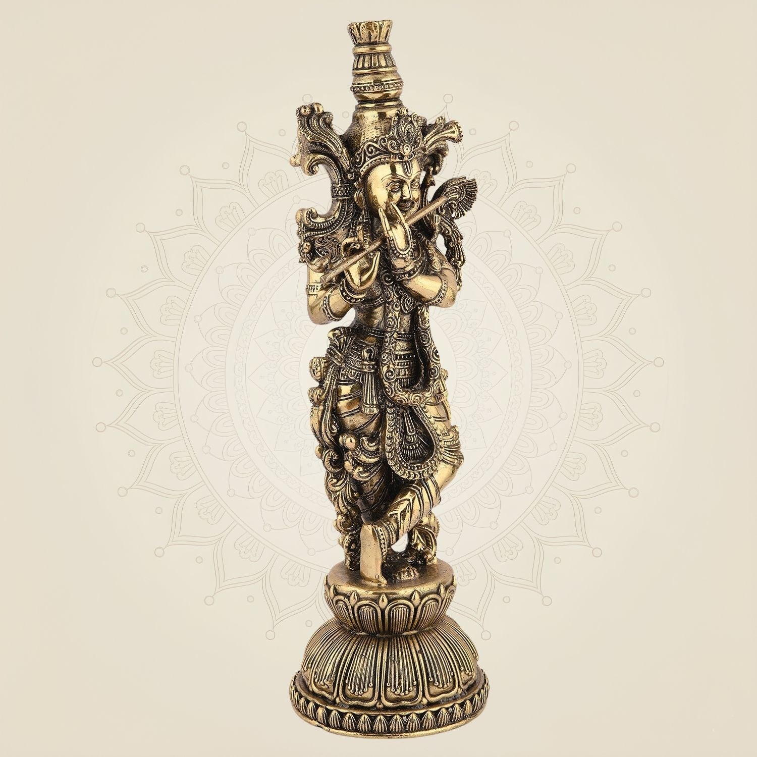 Lord Krishna Playing Flute Idol -10.75 Pure Brass Handcrafted Lightweight Statue