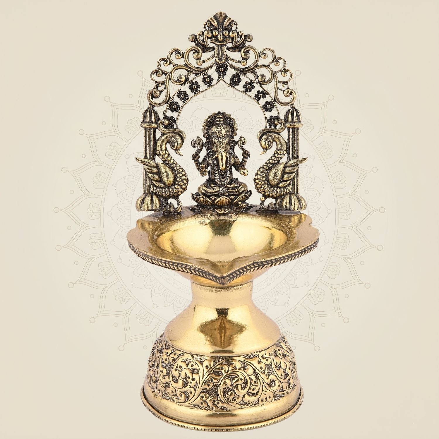 Ganpati Darbar Brass Diya Artisan – 7" Lightweight Handcrafted Oil Lamp