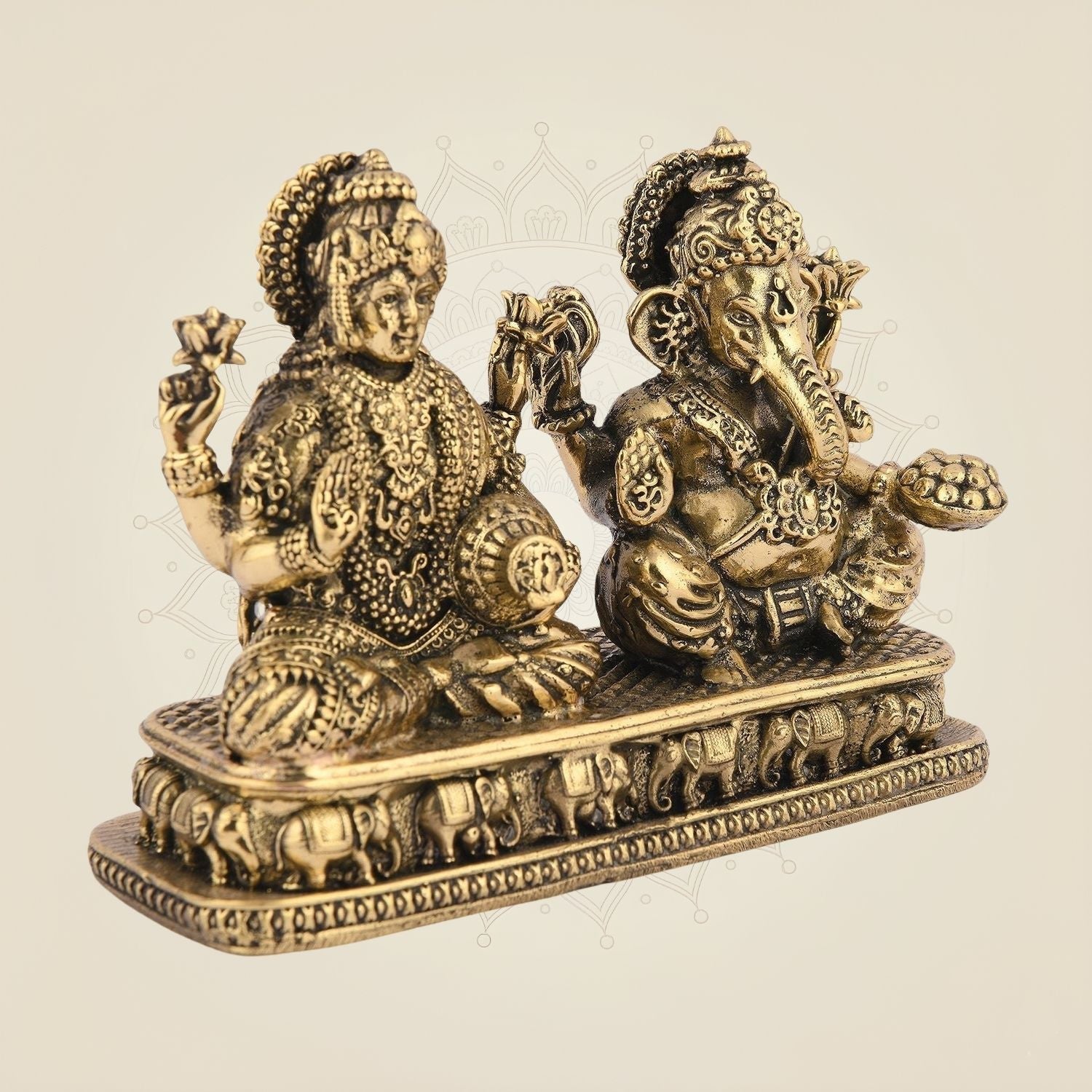 Ganesh Laxmi Idol 3" – Pure Brass Handcrafted Blessings Statue for Pooja & Home Decor