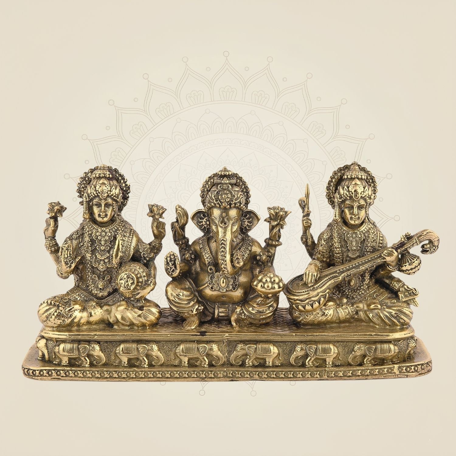 Ganesh Laxmi Saraswati Idol 3.25" – Pure Brass Blessing Trio for Pooja & Home Decor