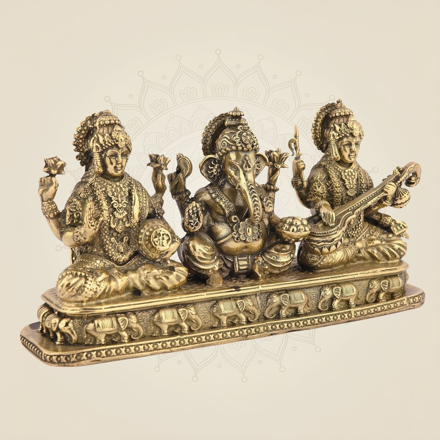 Ganesh Laxmi Saraswati Idol 3.25" – Pure Brass Blessing Trio for Pooja & Home Decor