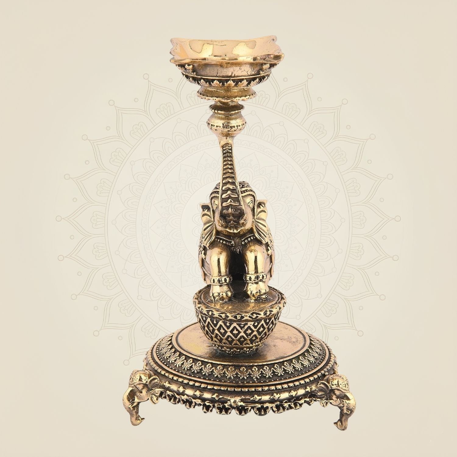6" Elephant Brass Lamp – Handcrafted Diya for Pooja, Decor & Gifts