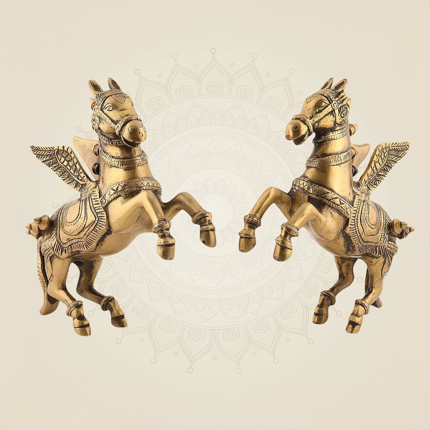 Flying Horse Brass Pair 6.75" Handcrafted Pure Brass Decor for Home & Vastu Energy