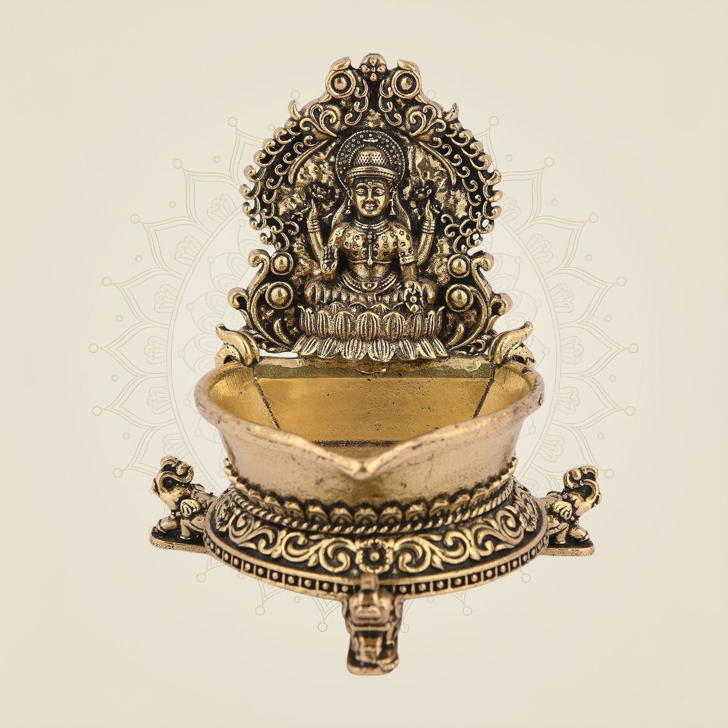 Lakshmi Ji Brass Diya 2.5" – Handcrafted Pooja Oil Lamp for Temple