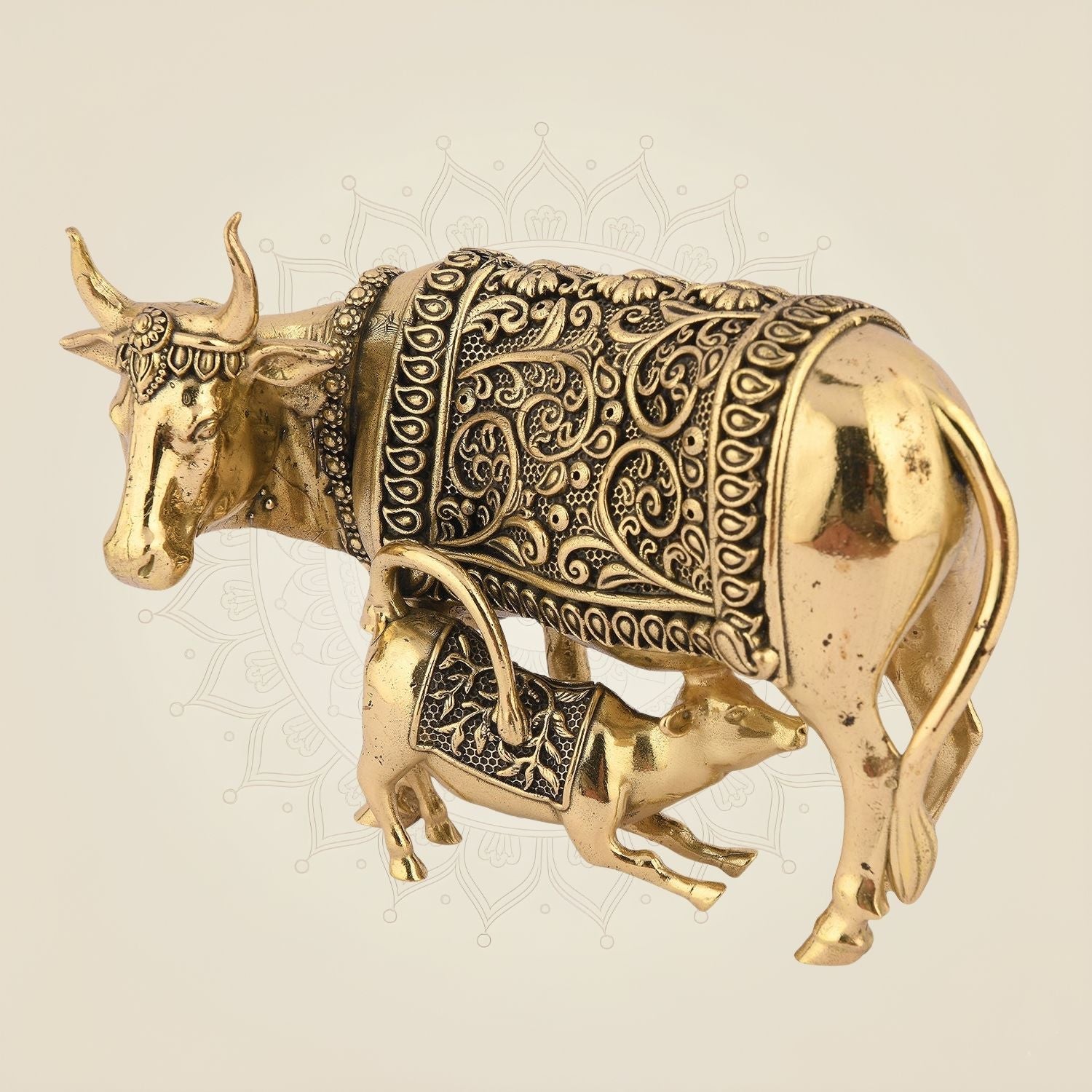 Pure Brass Kamdhenu Cow Idol & Calf 3.25" – Lightweight, Handcrafted Artisan