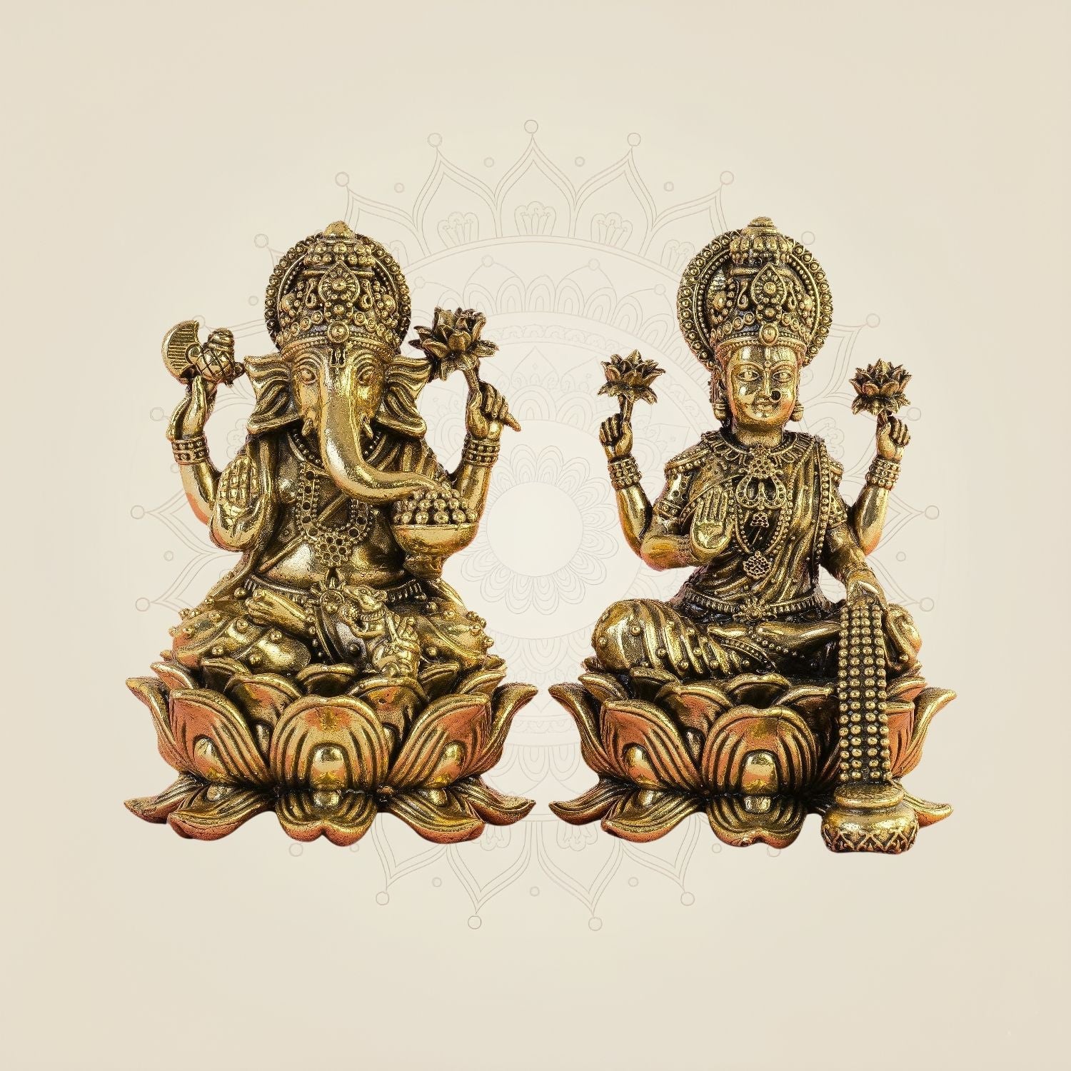 Lakshmi Ganesh Brass Idol Pair – 5" Handcrafted Pure Brass Statues for Wealth & Prosperity