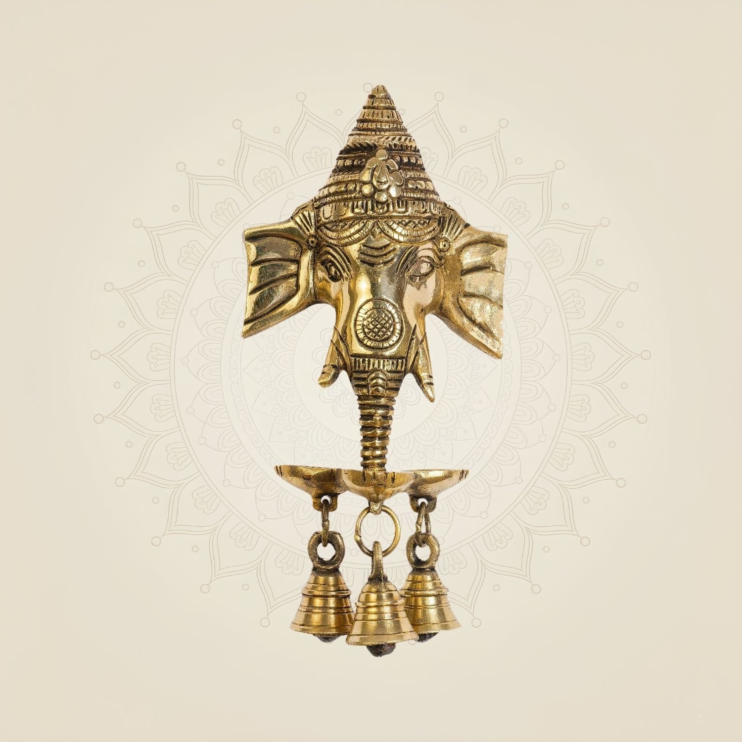 Ganesha Hanging Brass Diya – 8.5" Handcrafted Oil Lamp