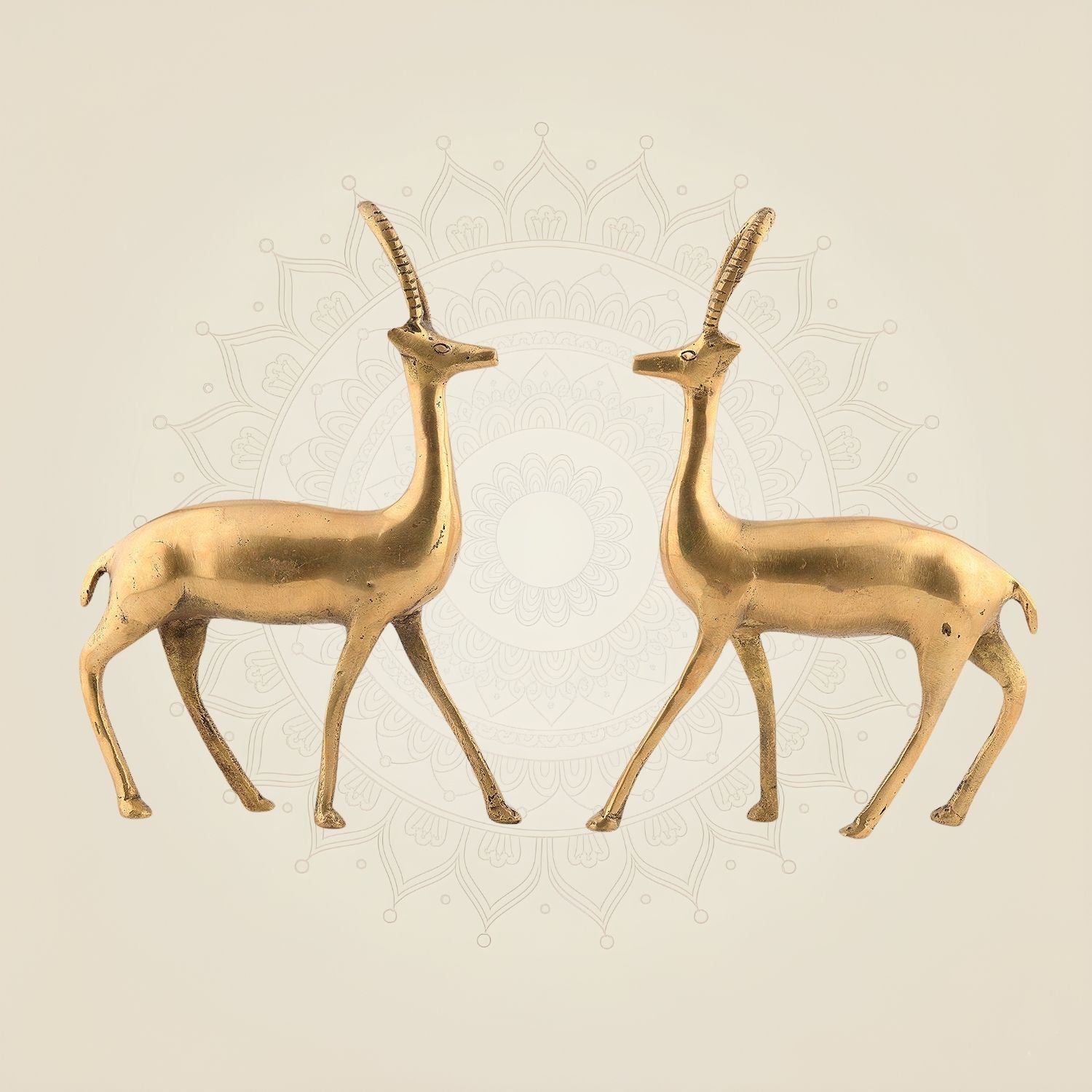 Pure Brass Deer Pair 9" – Handcrafted Animal Figurines for Home Decor & Vastu Display