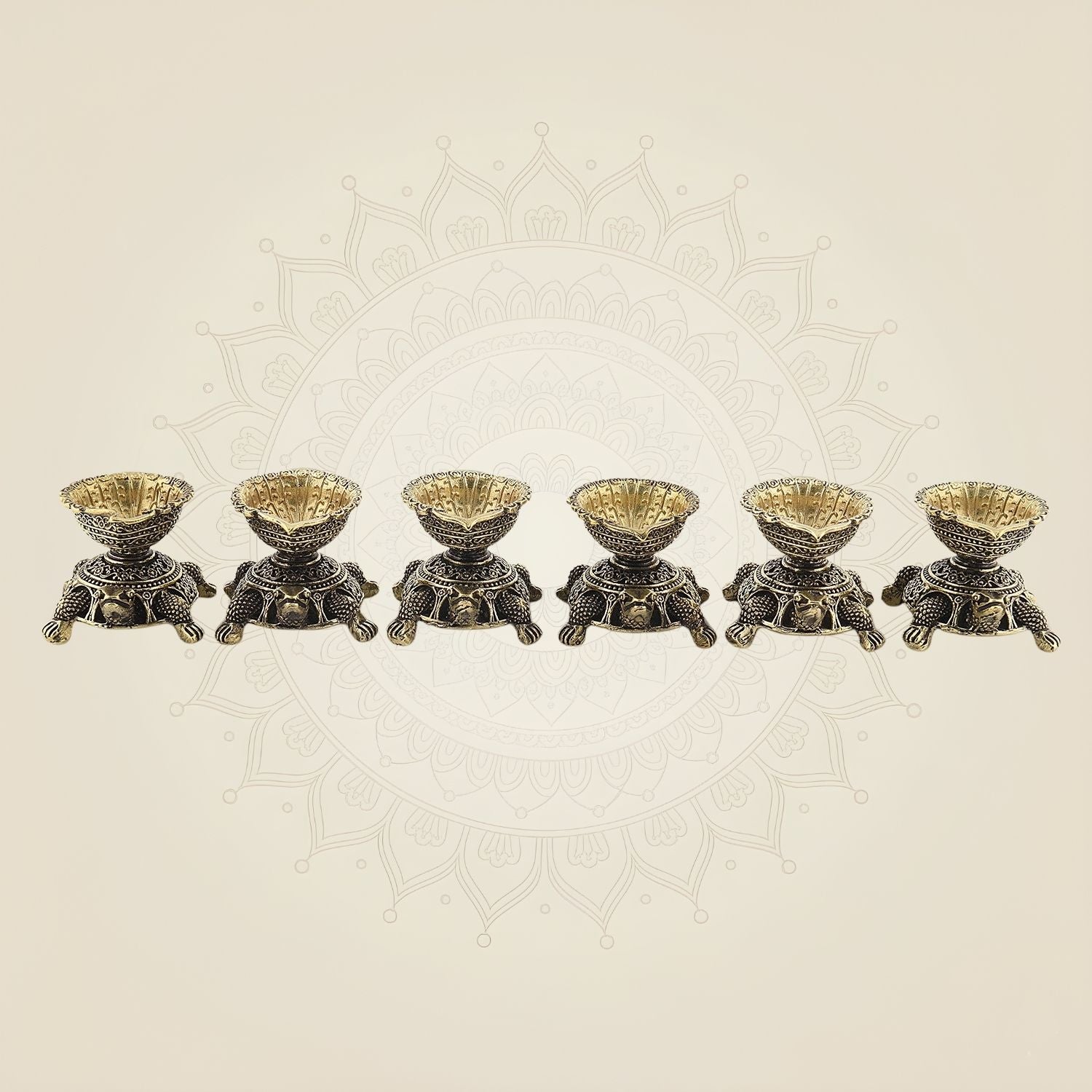 Tortoise Brass Oil Lamps 1.5" (Set of 6) – Diya Set for Pooja & Decor