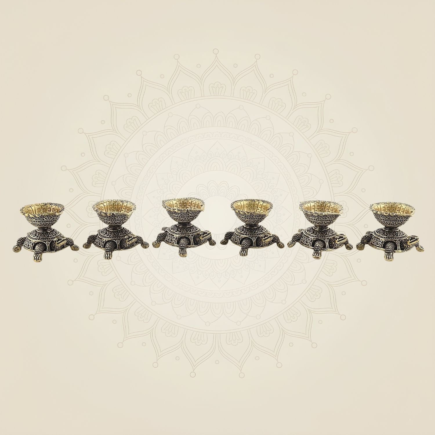 Tortoise Brass Oil Lamps 1.5" (Set of 6) – Diya Set for Pooja & Decor