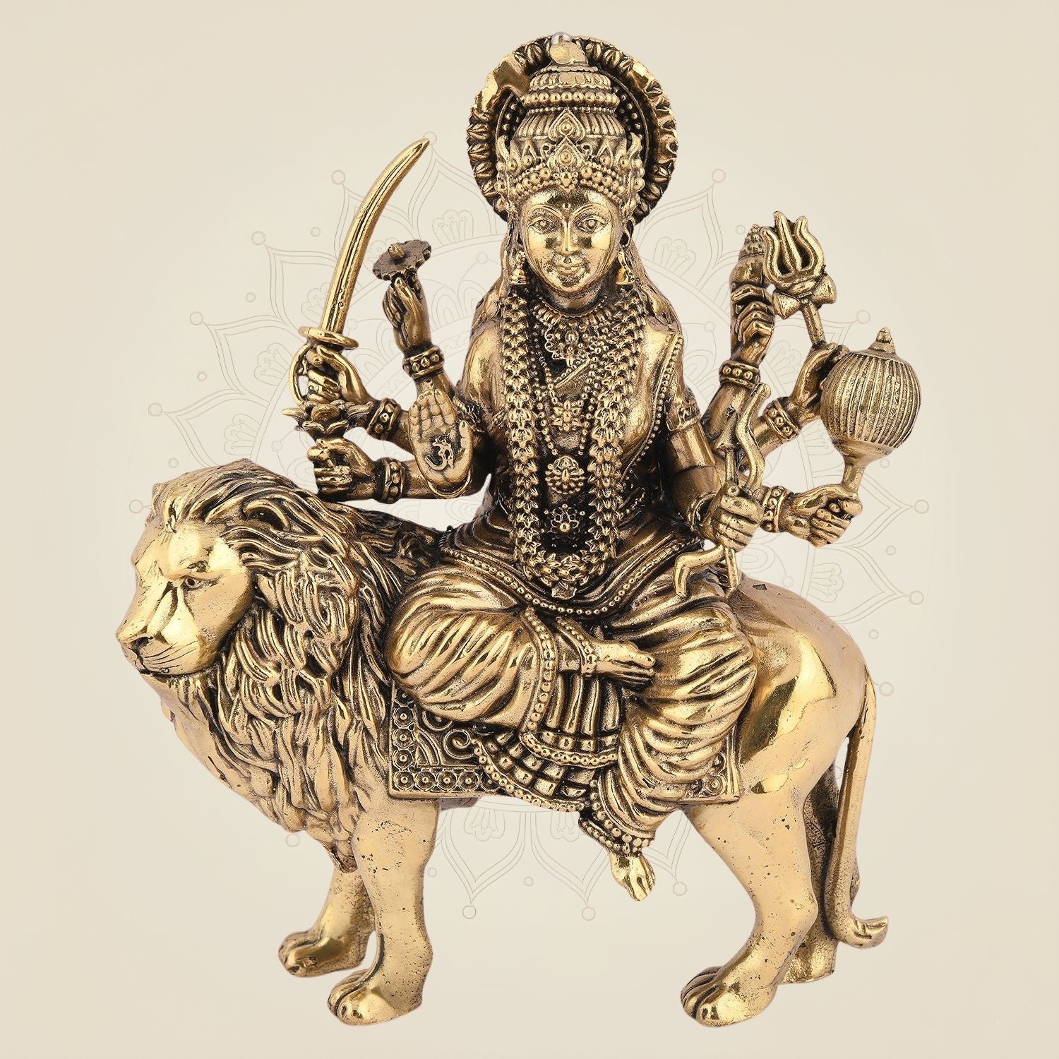 Brass Durga Idol on Lion – 6" Handcrafted Artisan for Goodness