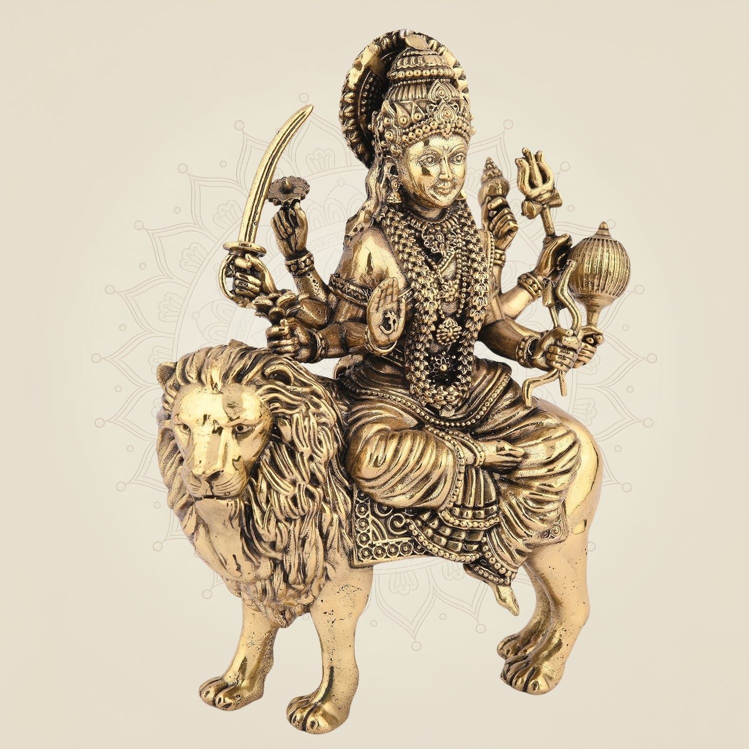 Brass Durga Idol on Lion – 6" Handcrafted Artisan for Goodness