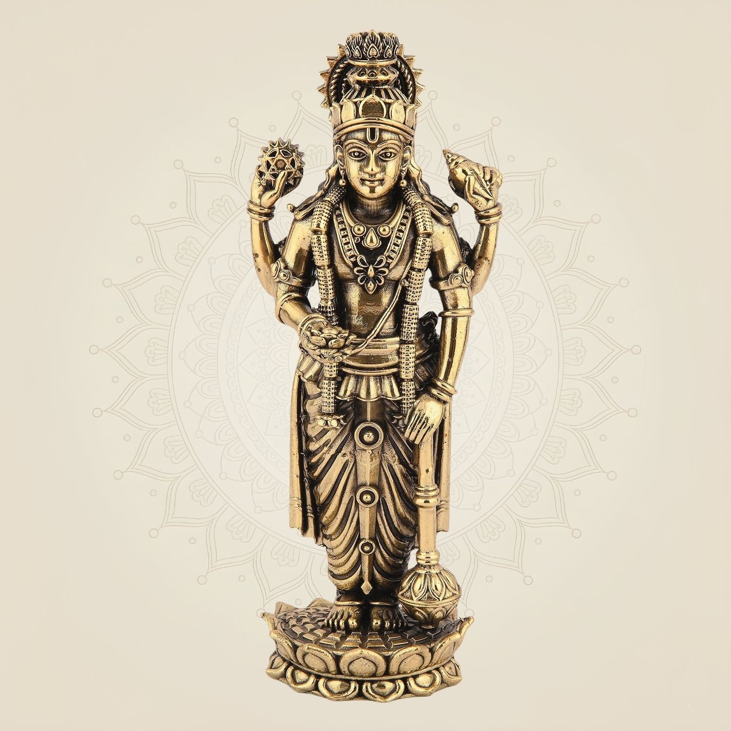 Lord Vishnu Idol 6.75" – Brass Murti Standing on Lotus for Pooja Decor