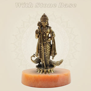 Handcrafted Lord Murugan Brass Statue With Stone Base
