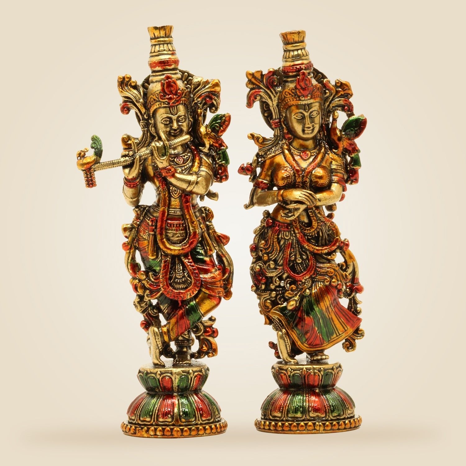 4.75" Radha Krishna Standing Pair – South Indian Style Brass Idols for Success & Decor