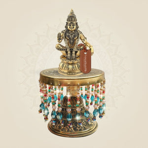 Ayyappa Swami Brass Idol with Decorative Chowki 9.5"– South Style Layout - Luxeartisanship