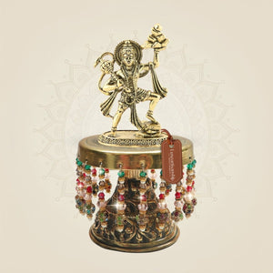 Brass Bajrangbali Lifting Sanjeevani Mountain on Chowki 5.5ā Heroic Form - Luxeartisanship