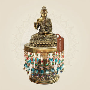 Brass Buddha Meditation Statue on Chowki for Peaceful Energy 7.5" - Luxeartisanship