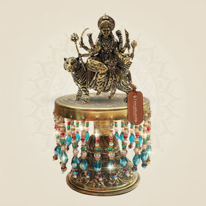 Brass Durga Maa Idol with Chowki for Divine Strength 7.5" - Luxeartisanship