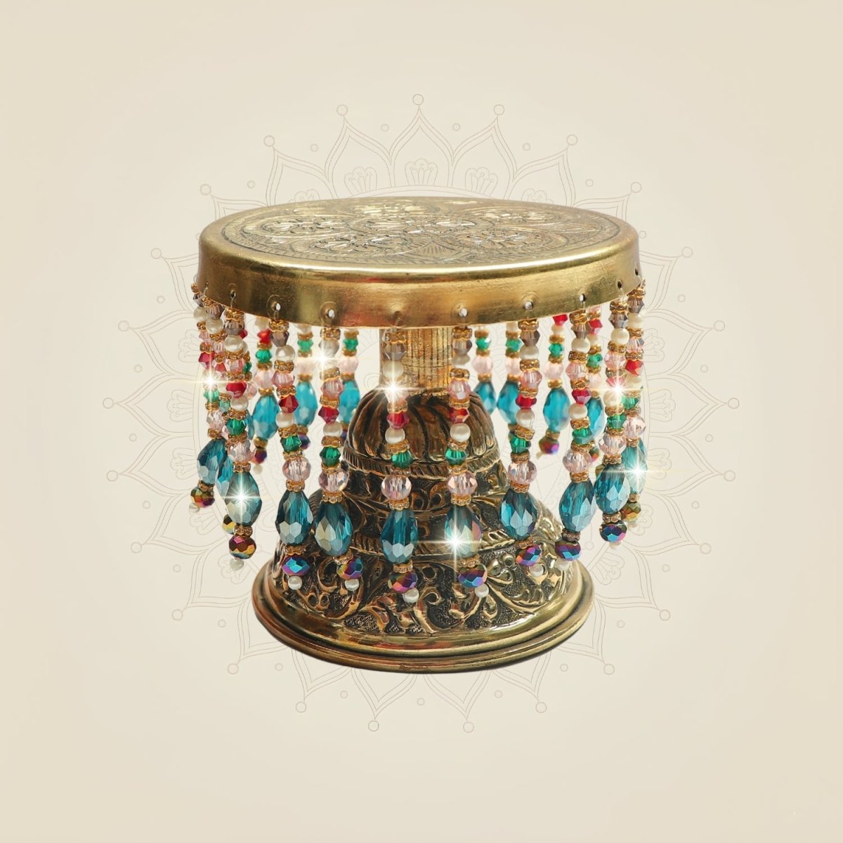 Brass Ganesh Murti with Chowki Base Crafted in Classic Style 8.75" - Luxeartisanship