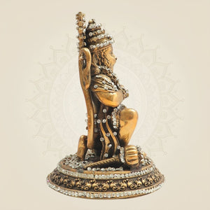 Brass Hanuman Idol 5" in Kneeling Form with Sparkling Stone Embellishment - Luxeartisanship