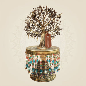 Brass Kalpavriksha on Chowki – Tree of Life with Birds 9.75" - Luxeartisanship