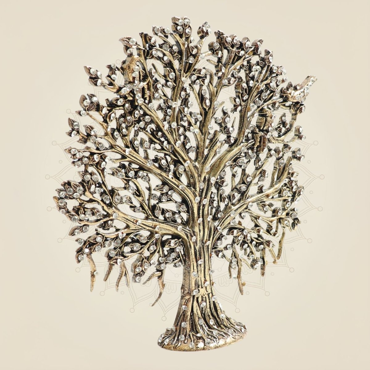 Brass Kalpavriksha Tree Idol with Elegant Rhinestone Detailing 6.25" - Luxeartisanship