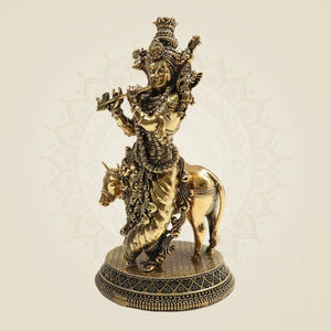 Brass Krishna Ji with Cow – A Timeless Symbol - Luxeartisanship