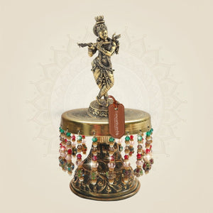 Brass Krishna Playing Flute on Chowki 9"– Melodic Murti of Divine Love - Luxeartisanship