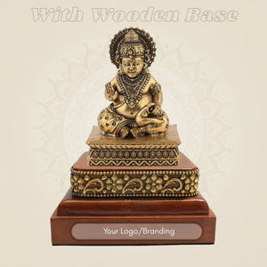 Brass Kuber Idol 4" with Square Wooden Base Decorative Statue - Luxeartisanship