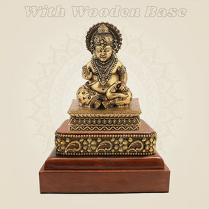 Brass Kuber Idol 4" with Square Wooden Base Decorative Statue - Luxeartisanship