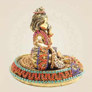 Laddu Gopal Brass Idol with Rhinestone Work