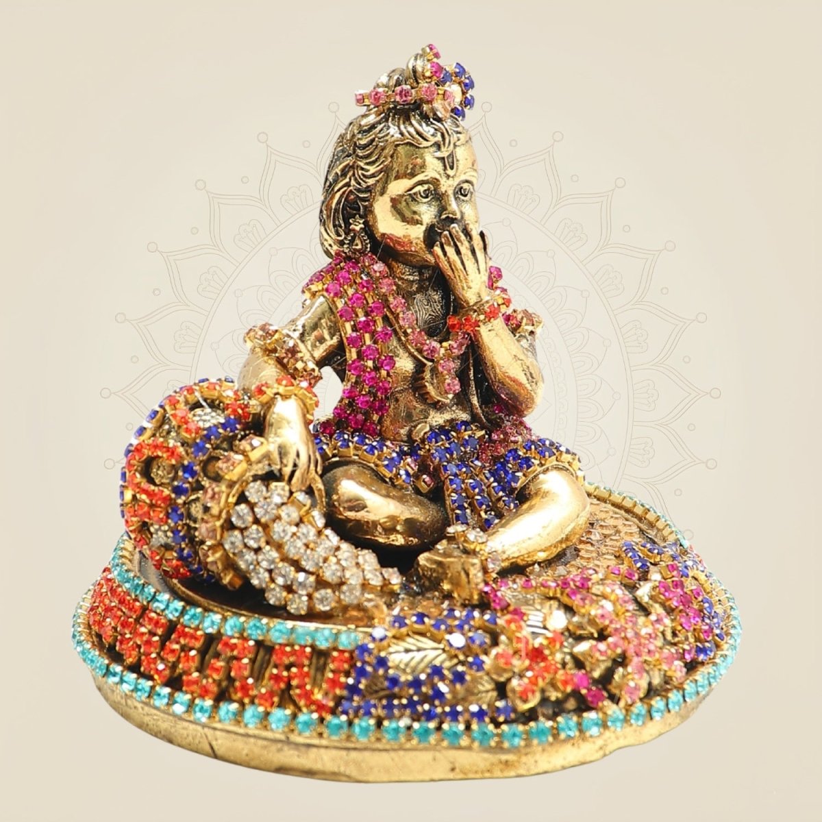 Brass Laddu Gopal Murti with Rhinestone Work