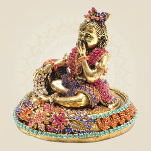 Brass Laddu Gopal Statue with Rhinestone Work