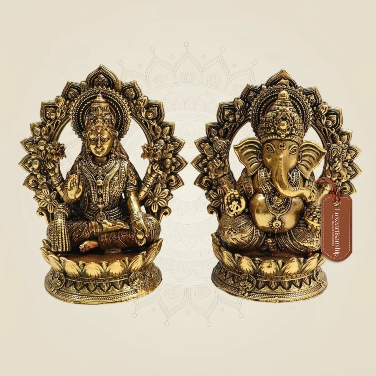 Brass Lakshmi Ganesh Murti Pair 4.5 Inch – Auspicious Idol for Home, Pooja & Office