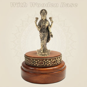 Brass Laxmi Ji Idol (6.75β³) with Smooth Round Wooden Platform - Luxeartisanship