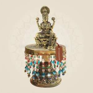 Brass Laxmi Maa Murti on Lotus on Chowki 7.75" β Display Arrangement Piece - Luxeartisanship