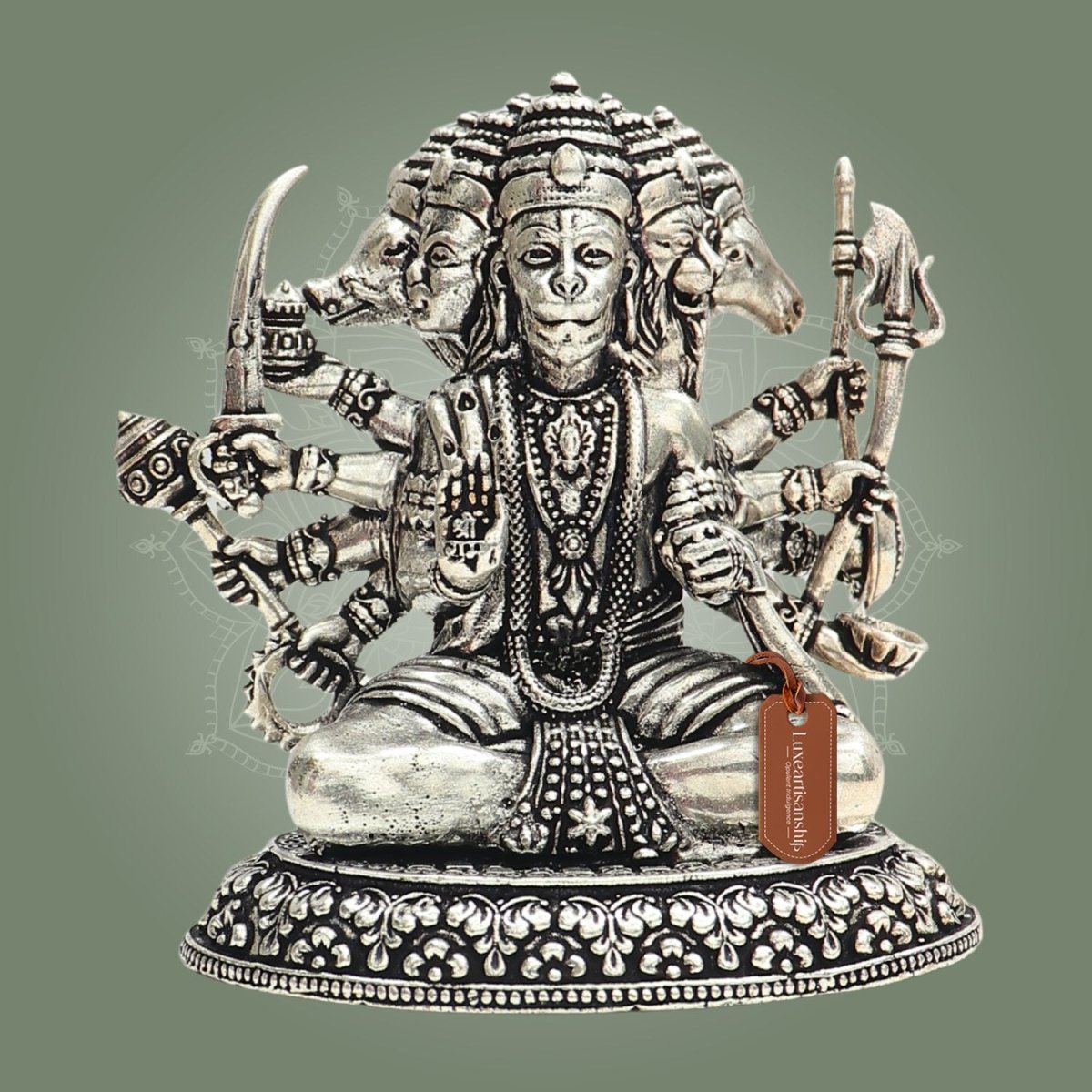 Brass Panchmukhi Hanuman Silver Plated Idol 3"– Symbol of Protection