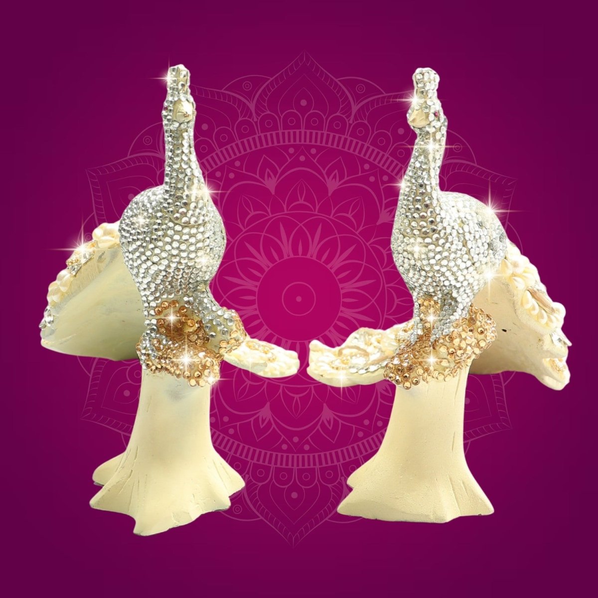Brass Peacock Showpiece with Multicolour Jewellery Stone Work 8" - Luxeartisanship