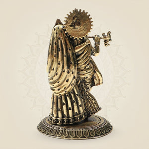 Brass Radha Krishna Idol 4"β Graceful Flute - Playing Murti for Home - Luxeartisanship