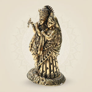 Brass Radha Krishna Idol 4"β Graceful Flute - Playing Murti for Home - Luxeartisanship