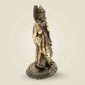 Brass Radha Krishna Idol 4"β Graceful Flute - Playing Murti for Home - Luxeartisanship