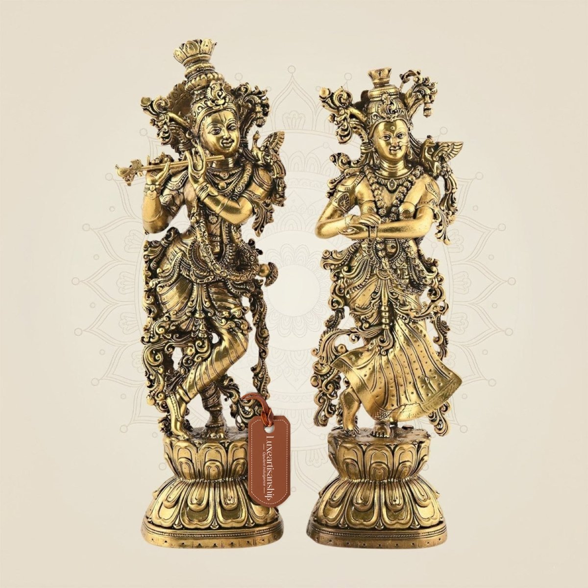 Radha Krishna Brass Idol 9.5" – Handcrafted Premium Sculpture for Aarti & Decor