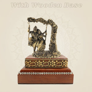 Brass Radha Krishna Sculpture on Square Wooden Base