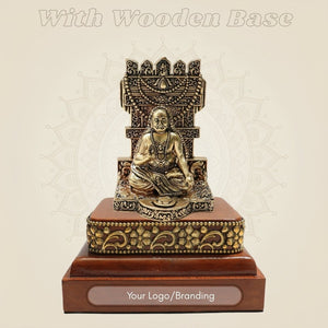 Brass Raghavendra Swamy Idol 4″ on Square Wood Base - Luxeartisanship