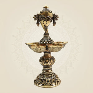 Brass Shankh Chakra Diya with 5 Deepak β Sacred Light for Divine - Luxeartisanship